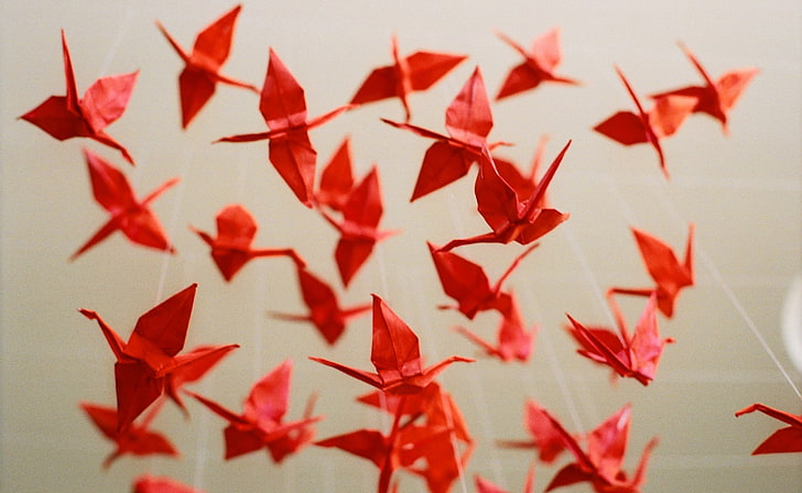 1000 Paper Cranes, red paper crane origami lot, Vintage, origami cranes, HD wallpaper