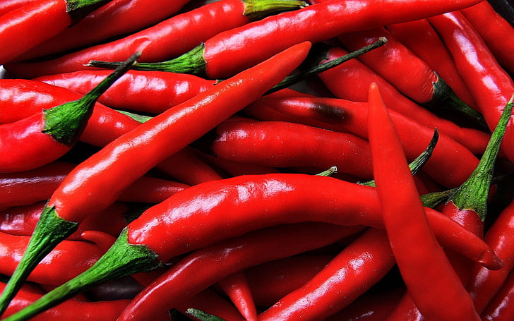 chilli peppers, vegetables, food, red, food and drink, freshness, HD wallpaper