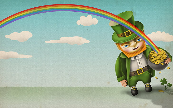 Holiday, St. Patrick's Day, Gold, Leprechaun, Rainbow, HD wallpaper