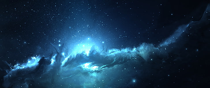 blue clouds, ultrawide, space, star - Space, astronomy, night