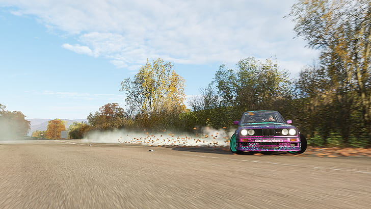 Forza Horizon 4, BMW M3 E30, drift, fall, video games, screen shot, HD wallpaper