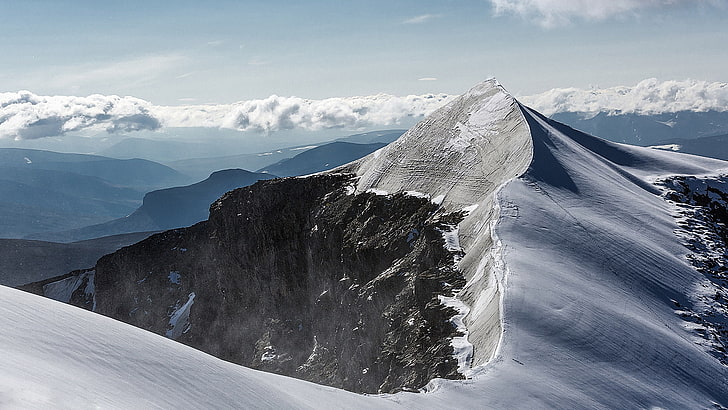 kebnekaise, ridge, mountain range, snow, winter, kebnekaise mountain, HD wallpaper