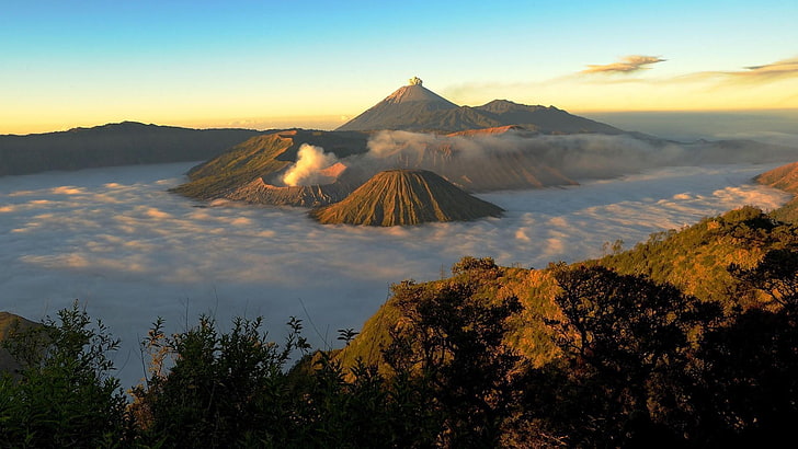 landscape, mountains, nature, clouds, volcano, Mount Bromo, HD wallpaper