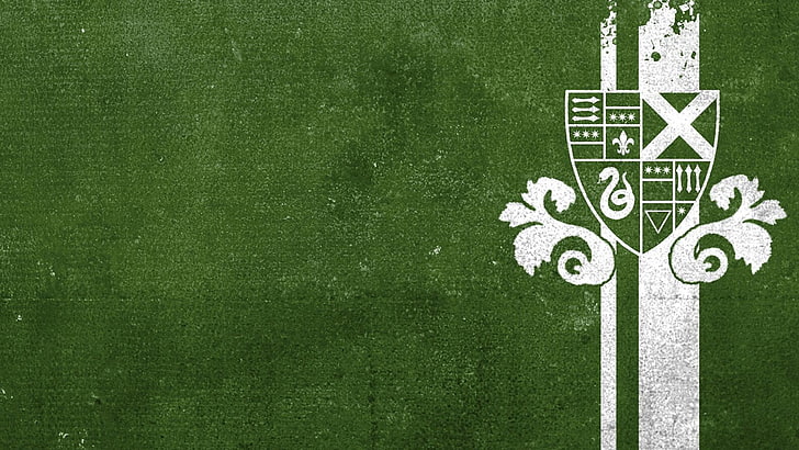 white and green logo, Slytherin, Sonserina, Harry Potter, Hogwarts