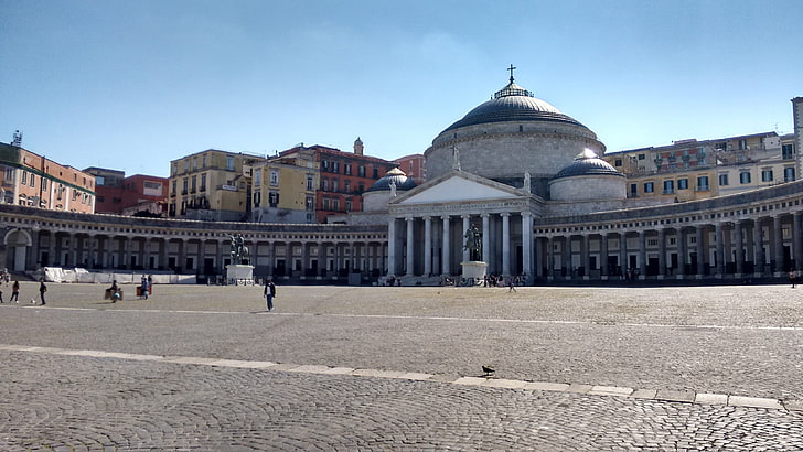 gothic concrete building, Naples, Italy, spring, sea, city, Piazza del Plebiscito