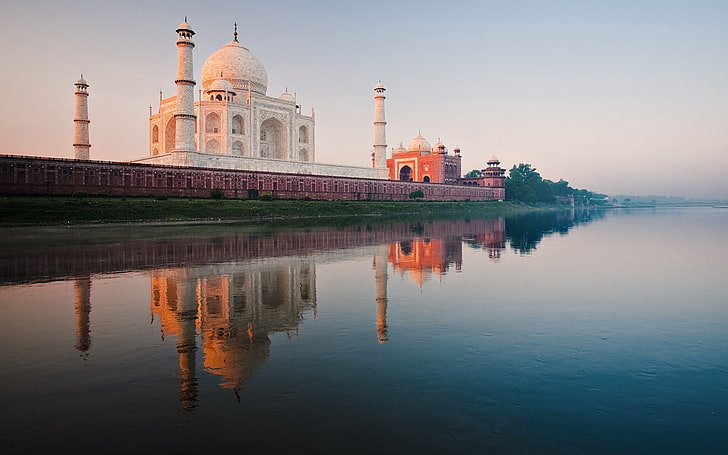 beig mosque, india, river, yamuna, dawn, agra, taj Mahal, islam, HD wallpaper