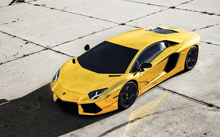 gold Lamborghini sports coupe, car, yellow cars, vehicle, Super Car, HD wallpaper