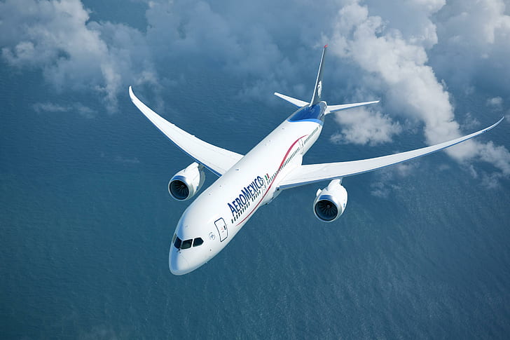 Boeing 787 Aero Mexico, white and blue aeromexico airplane, airliner, HD wallpaper