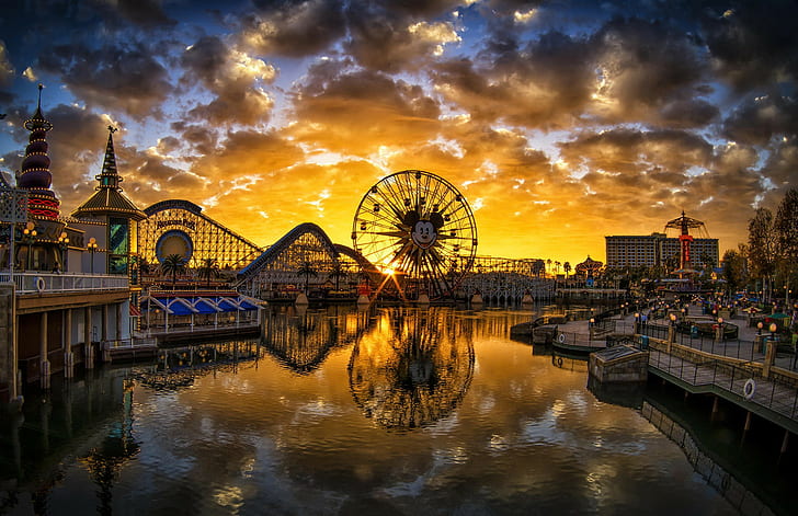 California, Disneyland, Paradise Pier Sunset, HD wallpaper