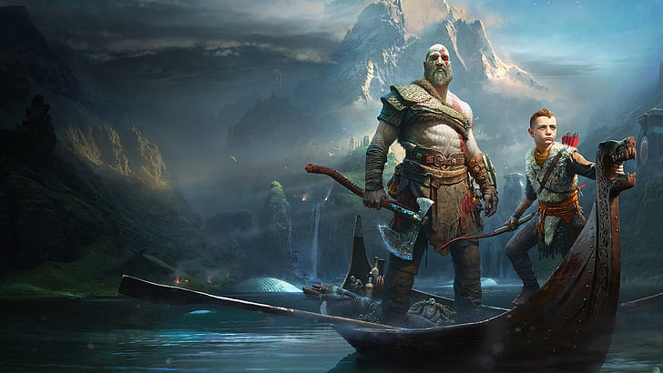 HD wallpaper: God of War, God of War (2018), Kratos, water, nautical vessel  | Wallpaper Flare