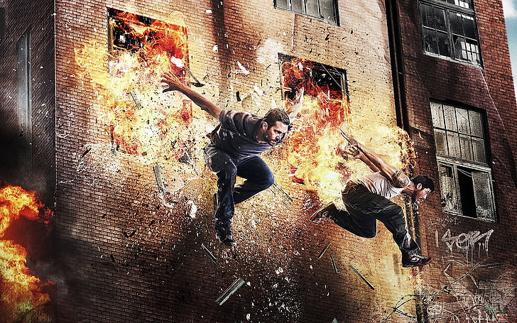 explosion, parkour, David Belle, Paul Walker, architecture, HD wallpaper