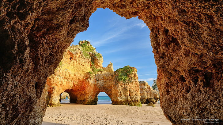 Praia dos Tres Irmaos, Algarve, Portugal, Nature, HD wallpaper