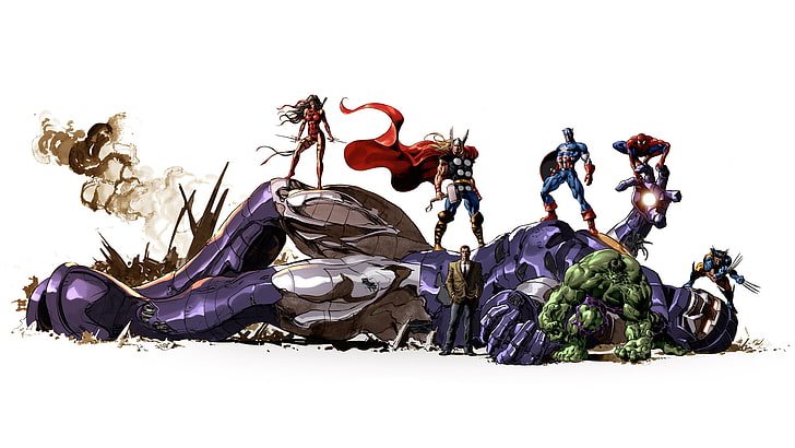 Marvel Heroes, Marvel Comics, Elektra, Thor, Captain America, HD wallpaper