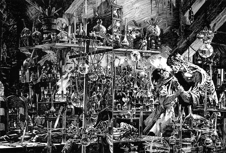 Bernie Wrightson, Frankenstein, artwork, monochrome, creature