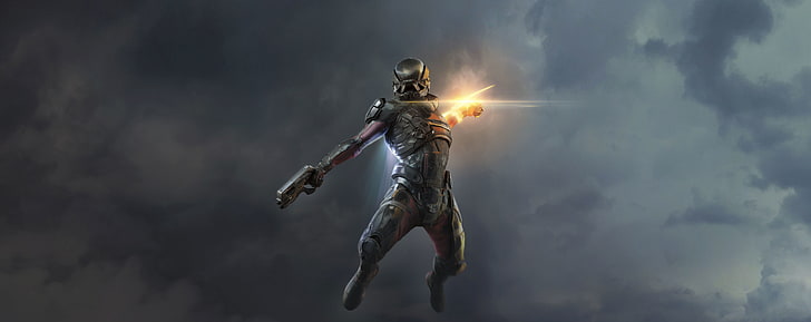 Mass Effect Andromeda N7 HD Wallpaper, warrior holding pistol digital wallpaper, HD wallpaper