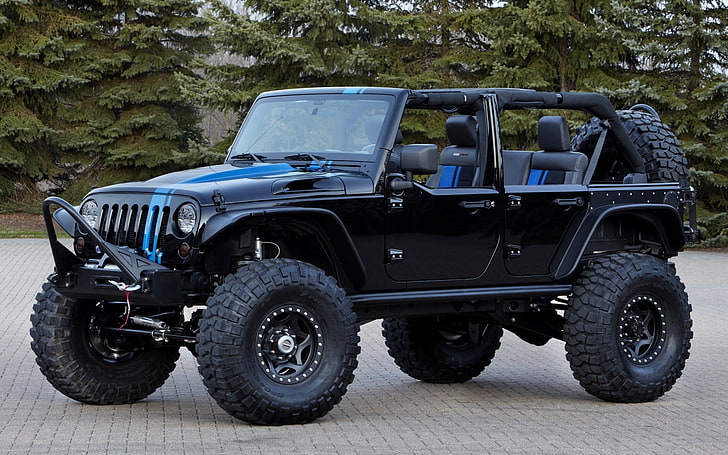 black Jeep SUV, trees, concept, the concept, the front, apache