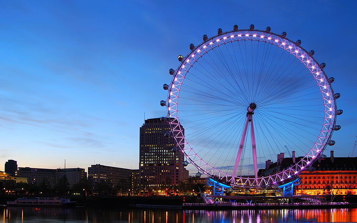 London Eye, London, ferris wheel, reflection, River Thames, architecture, HD wallpaper