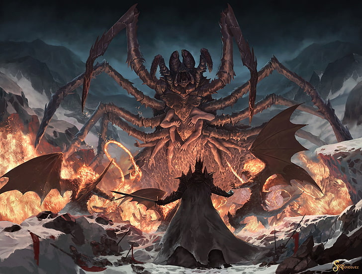 brown spider monster digital wallpaper, fan art, demon, Balrog