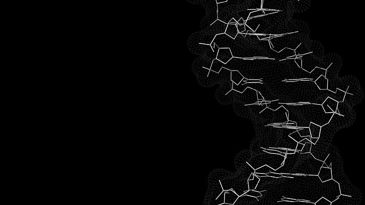 white line illustration, DNA, science, minimalism, artwork, black background