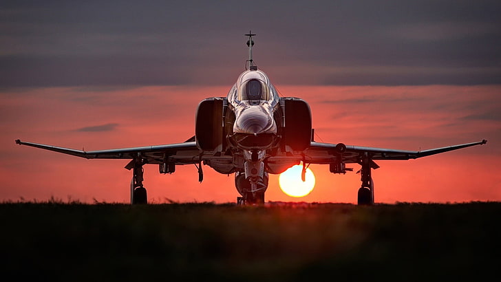 photography of jet plane during dawn, jet fighter, F-4, F-4 Phantom II