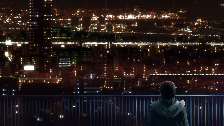 Kyon, The Disappearance of Haruhi Suzumiya, city, city lights, HD wallpaper