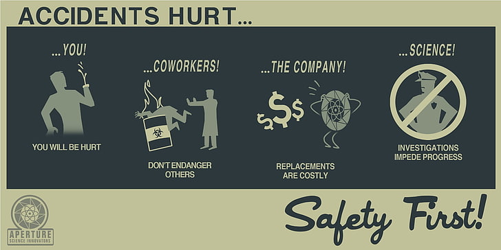 Accidents Hurt safety first advertisement poster, Portal 2, communication, HD wallpaper