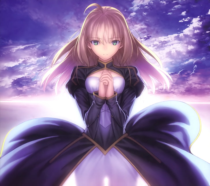 female anime character, clouds, sky, Fate/Stay Night, Saber, Fate Series