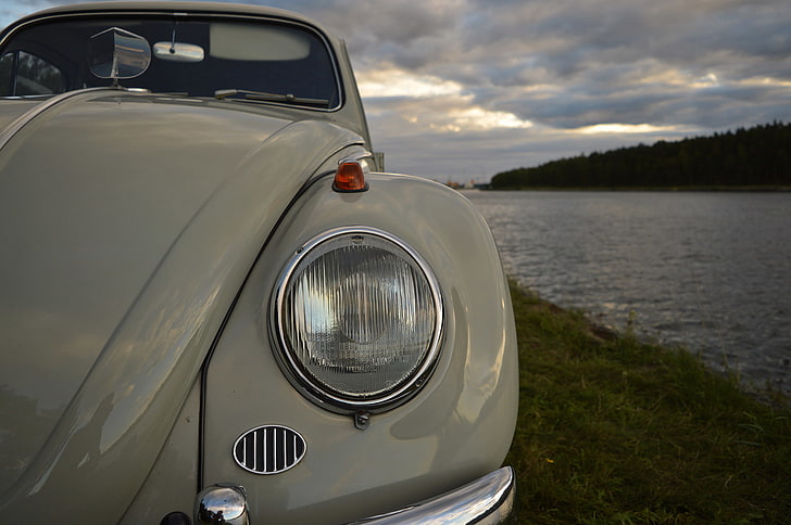 volkswagen volkswagen beetle vintage headlights old car oldtimer belgium water, HD wallpaper