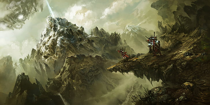 fantasy art, mountains, warrior, sword, HD wallpaper