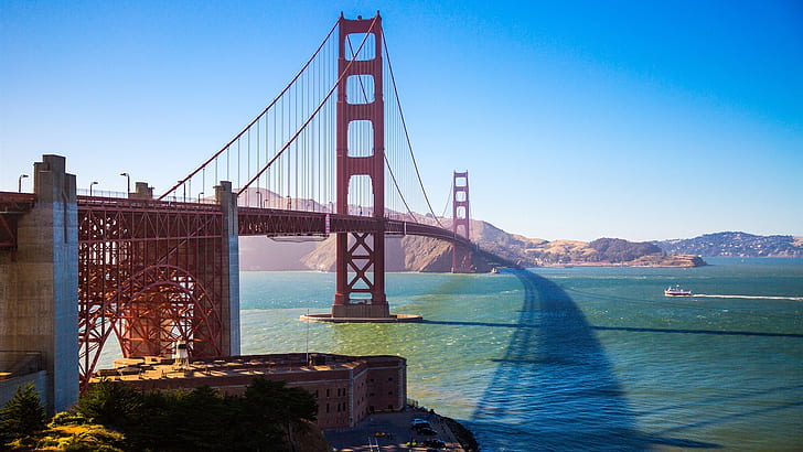 Golden Gate Bridge, San Francisco, USA, bay, sun, HD wallpaper