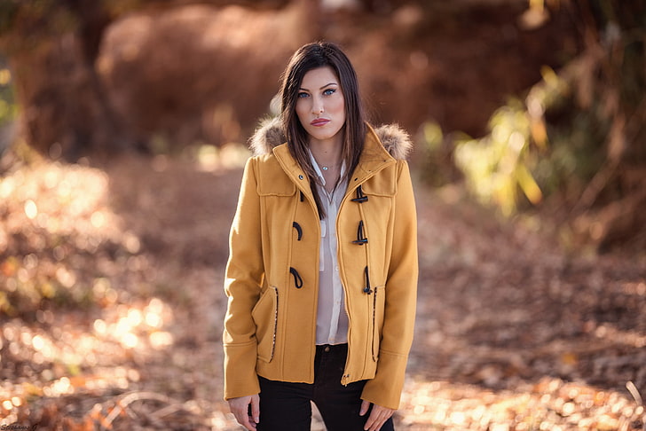 Stephanos G, photography, model, women, 500px, yellow jacket, HD wallpaper
