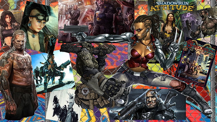Sci Fi, Cyberpunk, Collage, Gun, Orc, Shadowrun, Troll, Woman