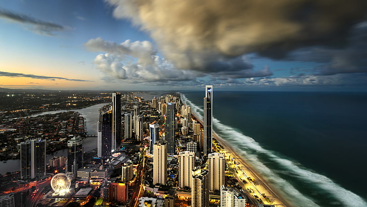 city skyline, the city, the ocean, skyscrapers, Australia, Surfers Paradise, HD wallpaper