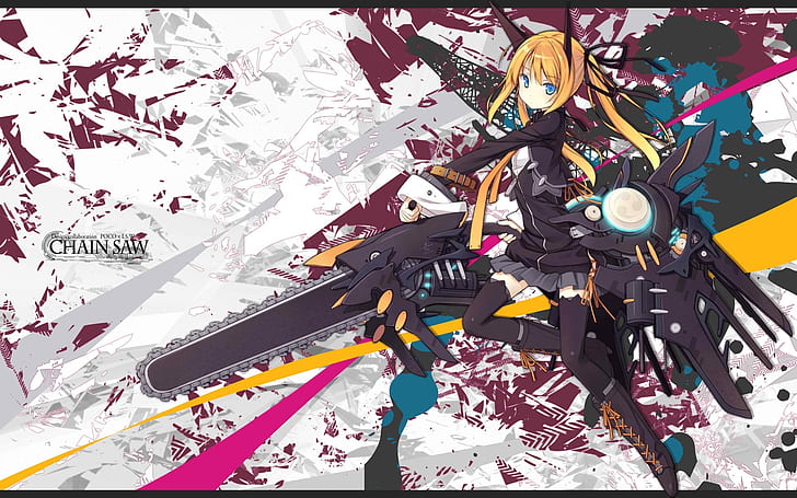 blondes women abstract chainsaw skirts weapons vincent artbook anime girls 1920x1200  Anime Hot Anime HD Art