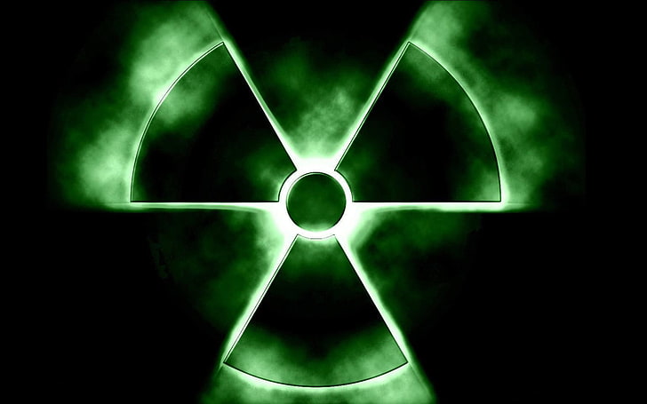 green Radio Active logo, hazard, geometric shape, abstract, backgrounds, HD wallpaper