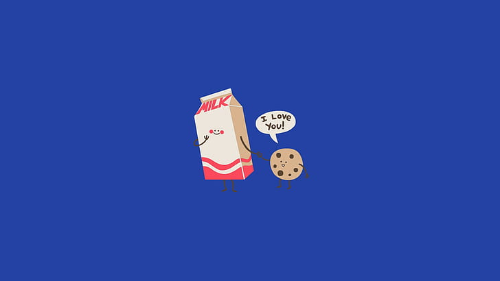 minimalism, drawing, cookies, humor, blue background, milk, HD wallpaper