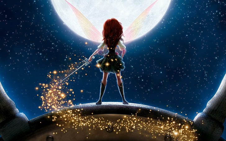 the pirate fairy, disney, glitter, wings, fairy, fairy holding wand cartoon character, HD wallpaper