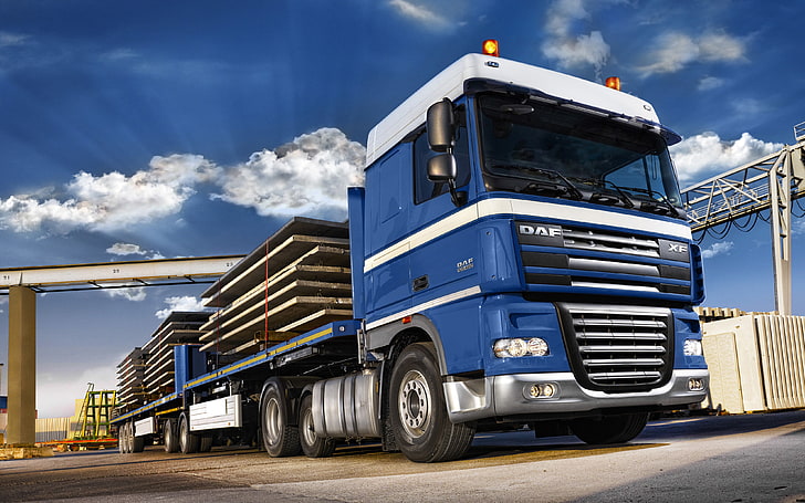 blue and white freight truck, Wallpaper, Wallpapers, Tractor, HD wallpaper