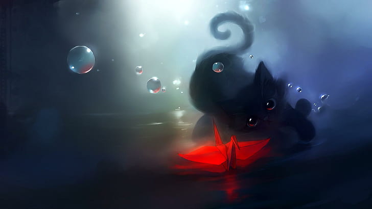 Hey Kitty, bubble, black, cute, beautiful, dark, animal, 3d and abstract, HD wallpaper