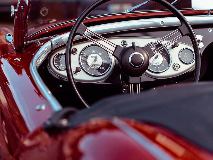 black vehicle steering wheel, oldtimer, convertible, speedometer, HD wallpaper