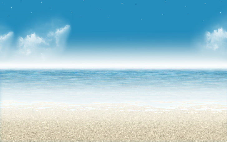Blue Ocean Clouds Nature Minimalistic Stars Outdoors Serene Skyscapes Sea Beaches Free Desktop, HD wallpaper