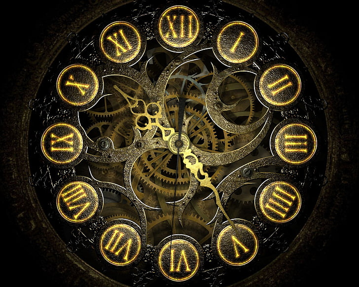 round black mechanical watch, Man Made, Clock, Steampunk, indoors