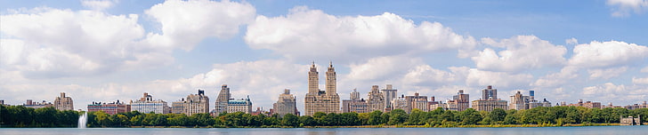 skyline, New York City, triple screen, wide angle, cityscape, HD wallpaper