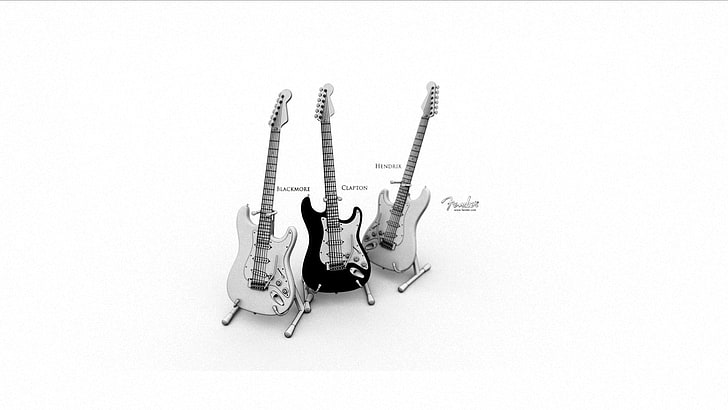 three electric guitar illustration, fender, hendrix, blackmore, HD wallpaper