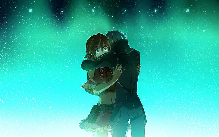 man hugging woman anime character, Suisei no Gargantia, Ledo