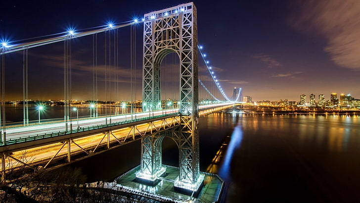 gray suspension bridge, New York City, cityscape, George Washington Bridge