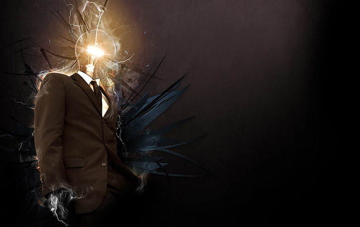 LED light wearing suit jacket digital wallpaper, abstract, surreal