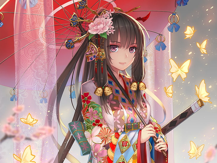 Hd Wallpaper Anime Anime Girls Long Hair Japanese Clothes Kimono