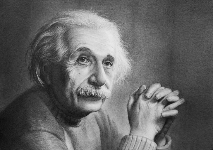 Albert Einstein, monochrome, old people, scientists, men, portrait