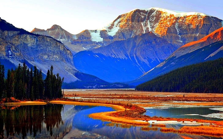 Jasper National Park,alberta,canada, trees, mountains, river, HD wallpaper